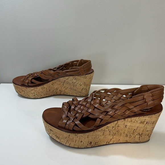 Tory Burch Killian Wedge Sandal Woven Leather Cork Platform Shoe Size 10 - Picture 3 of 16